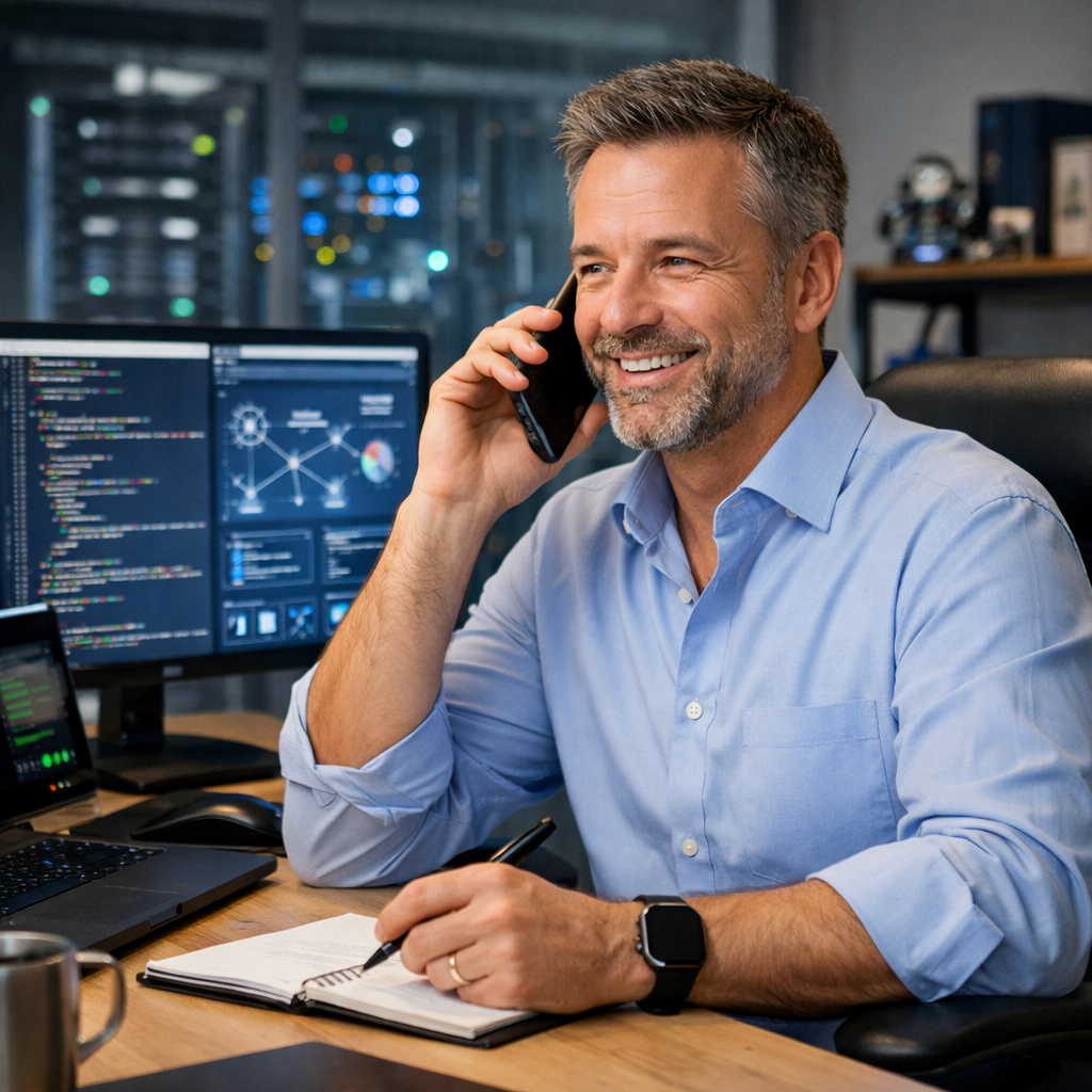IT Director on Phone at Desk-1